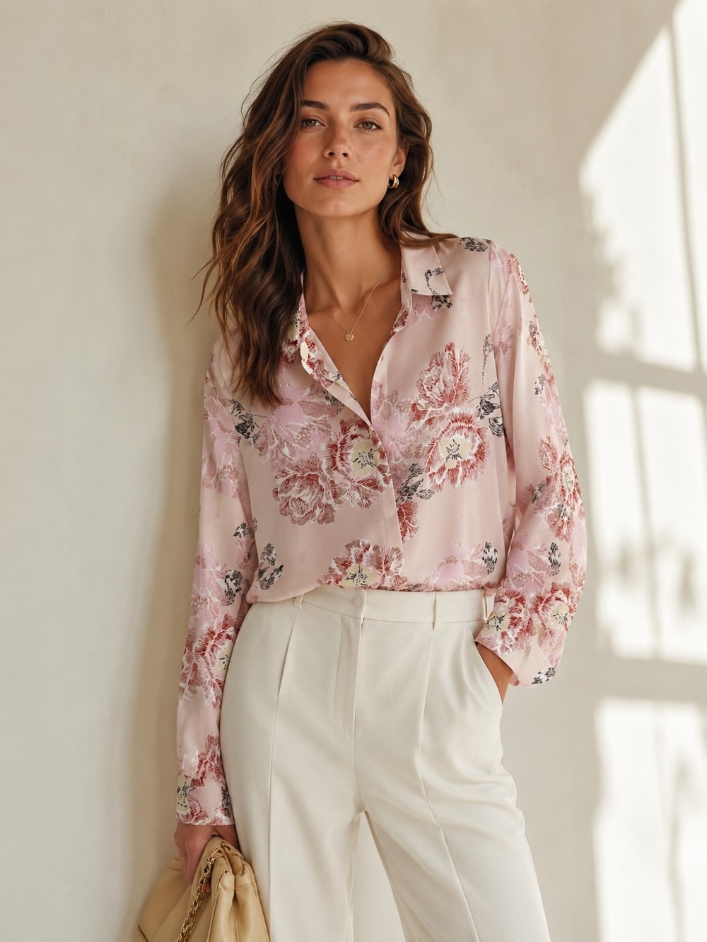 PURE COLLECTION UK Washed Silk Vintage Floral Button Down Shirt Blouse US 8 / 10